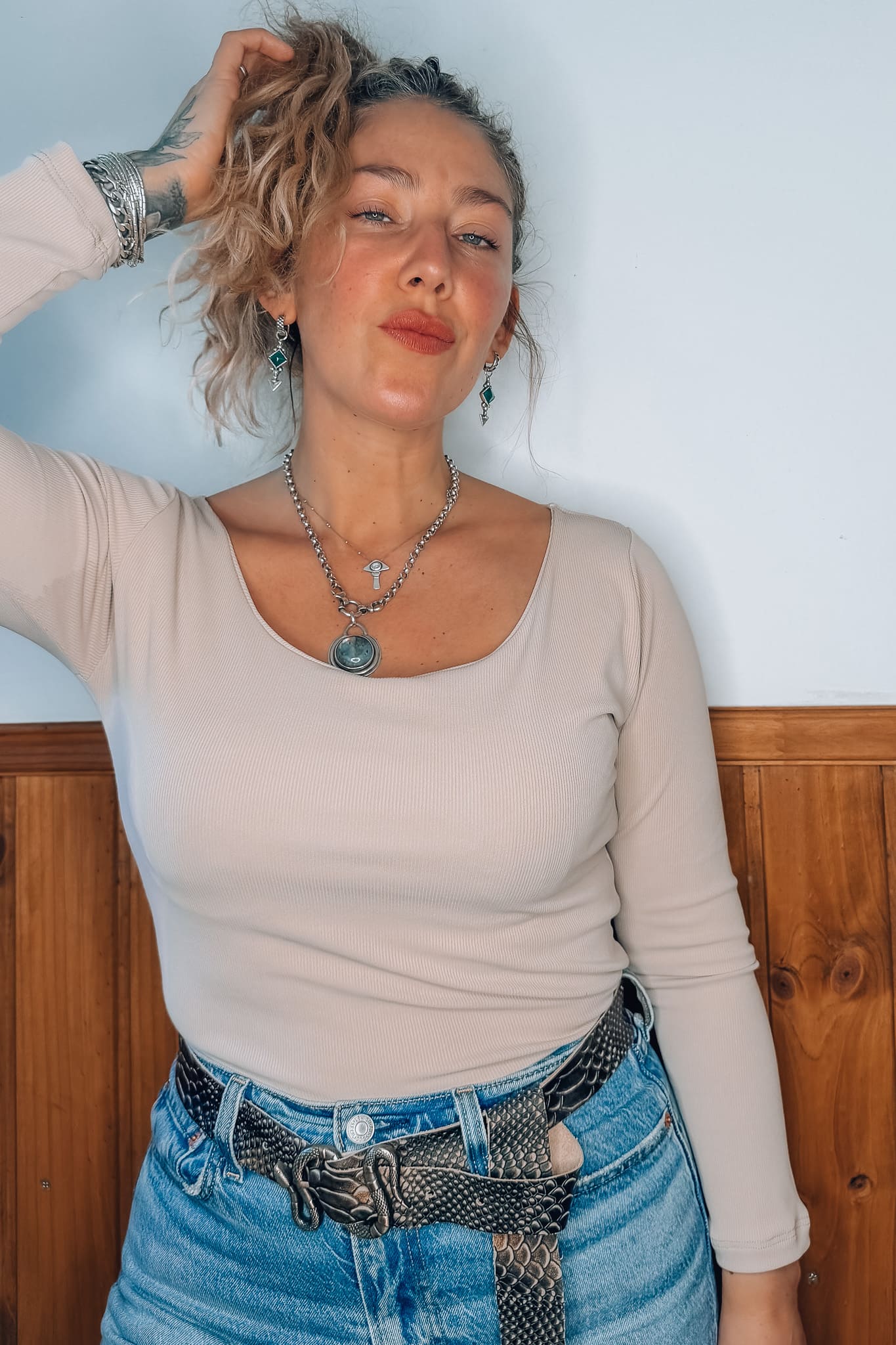Polera media luna / beige