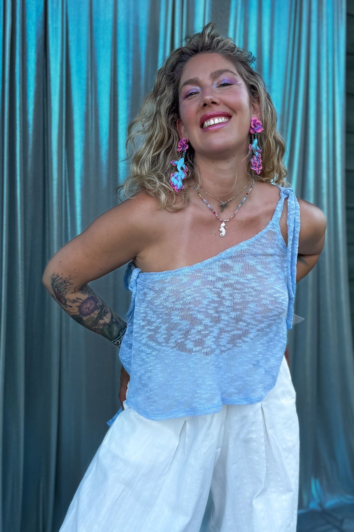 Polera medusa / celeste